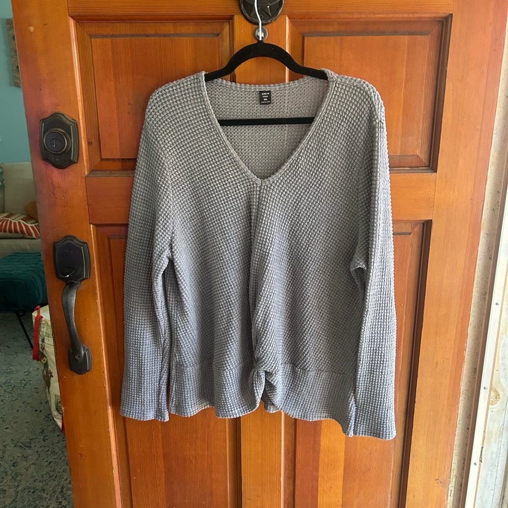 SHEIN Gray V-Neck Knit Sweater